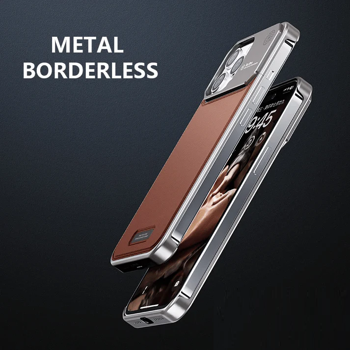 iPhone 16 Pro Super Slim AeroFLex Metal Frame Less Leather Case with Magsafe - Grey